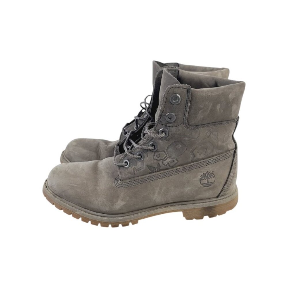 Timberland Women's Gray 6-inch Premium Nubuck Leather Ankle Moto Boots Size 9
